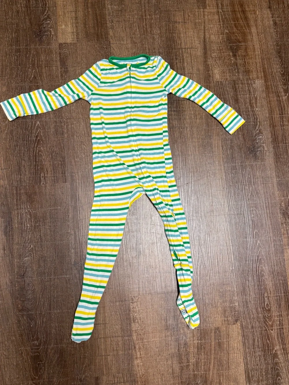Green and Yellow Striped Kids Footed Pajamas - Classic One-Piece